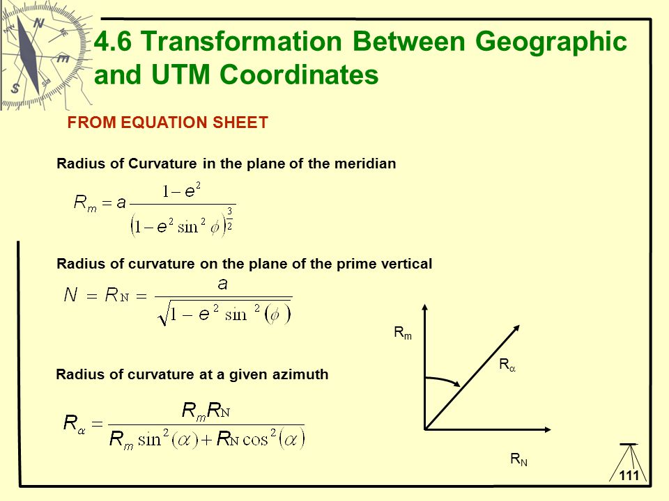 Transformation Between Geographic and UTM Coordinates Conversion from  Geographic to UTM Coordinates  Used for converting  and on an ellipsoid.  - ppt download