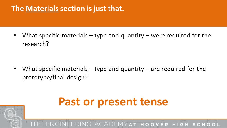 The Materials section is just that.