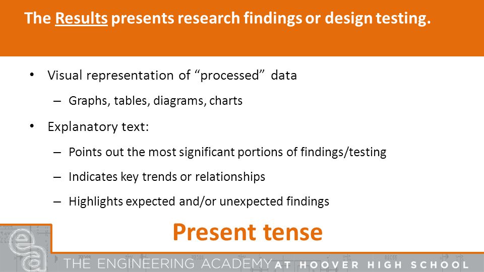 The Results presents research findings or design testing.