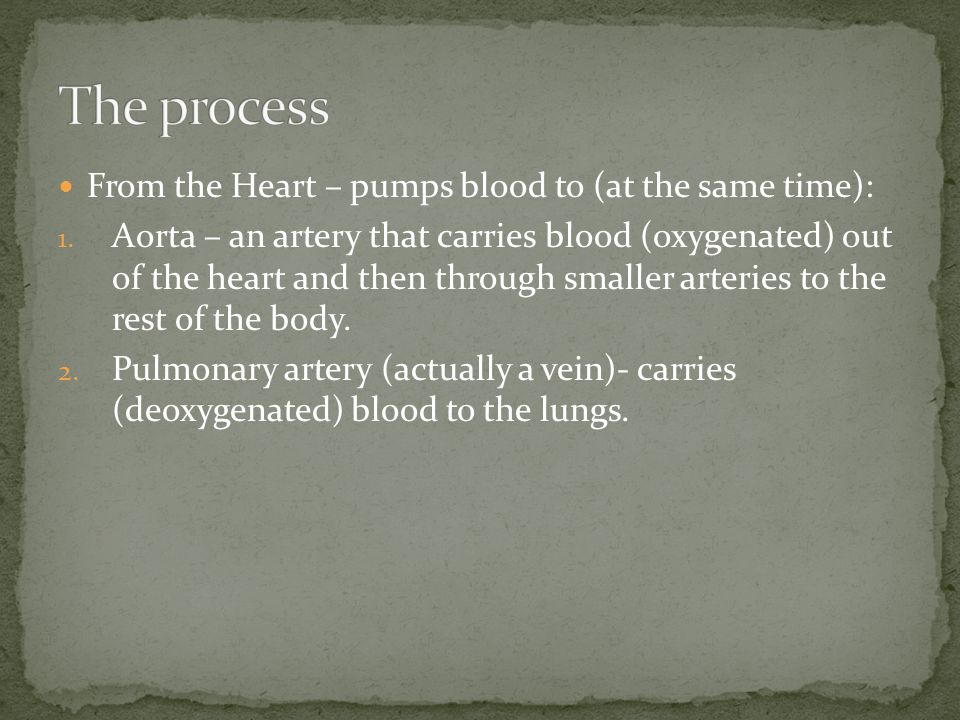 From the Heart – pumps blood to (at the same time): 1.