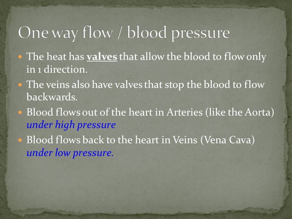 The heat has valves that allow the blood to flow only in 1 direction.
