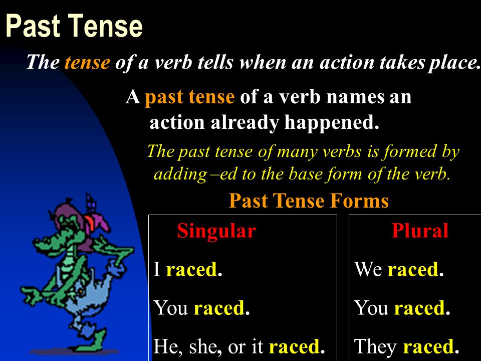 A past tense of a verb names an action already happened.