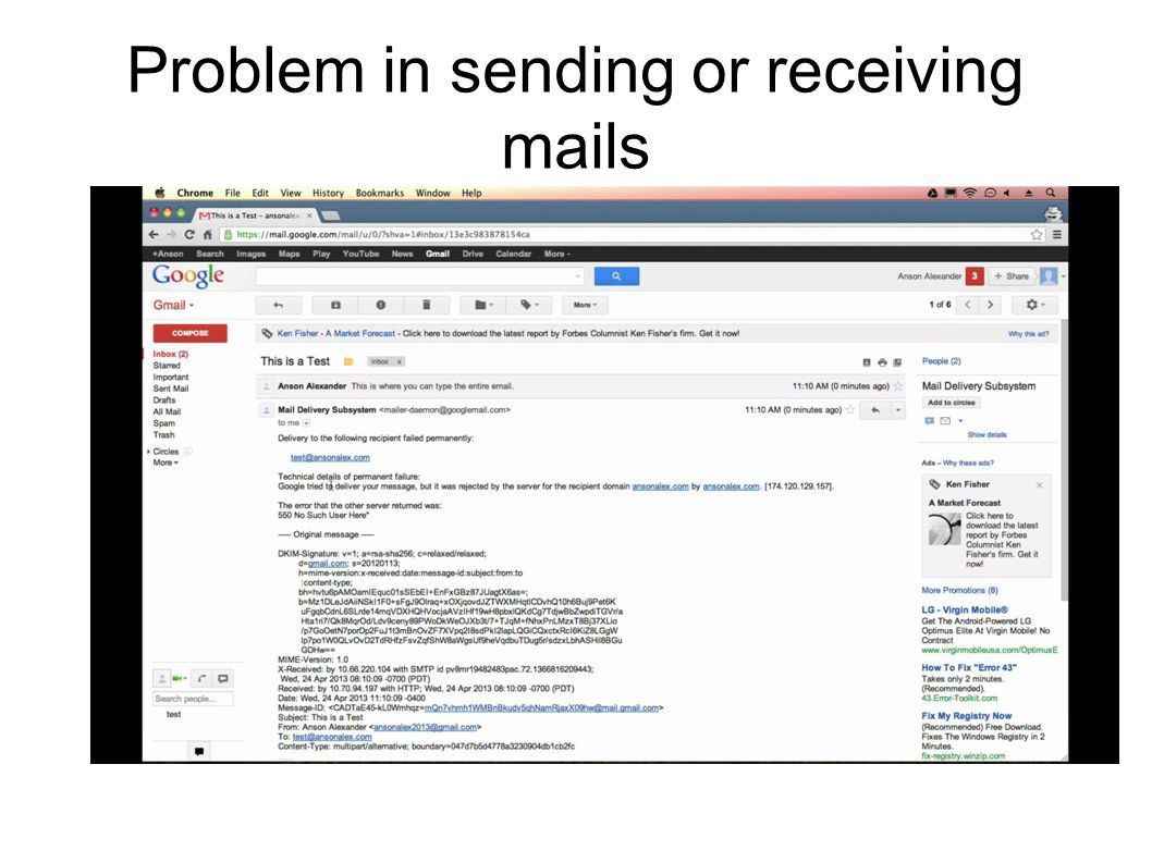 Problem in sending or receiving mails