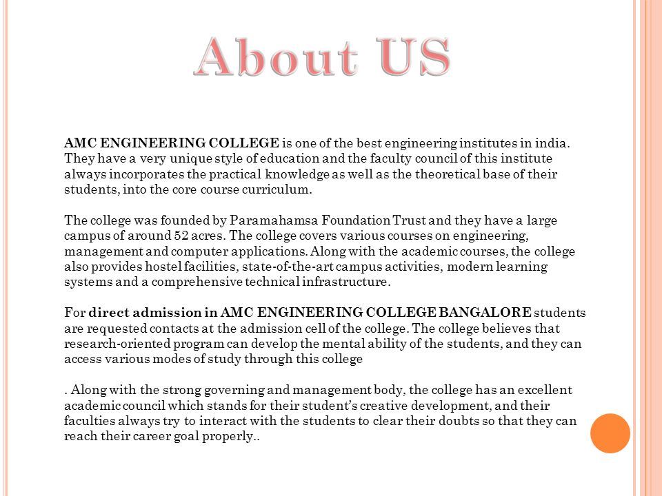 AMC ENGINEERING COLLEGE is one of the best engineering institutes in india.