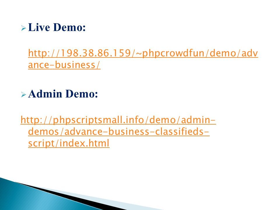  Live Demo:   ance-business/  Admin Demo:   demos/advance-business-classifieds- script/index.html