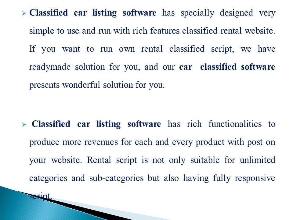  Classified car listing software has specially designed very simple to use and run with rich features classified rental website.