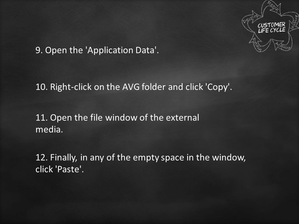 9. Open the Application Data Right-click on the AVG folder and click Copy .