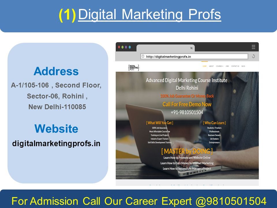 4   Address A-1/ , Second Floor, Sector-06, Rohini, New Delhi Website digitalmarketingprofs.in.