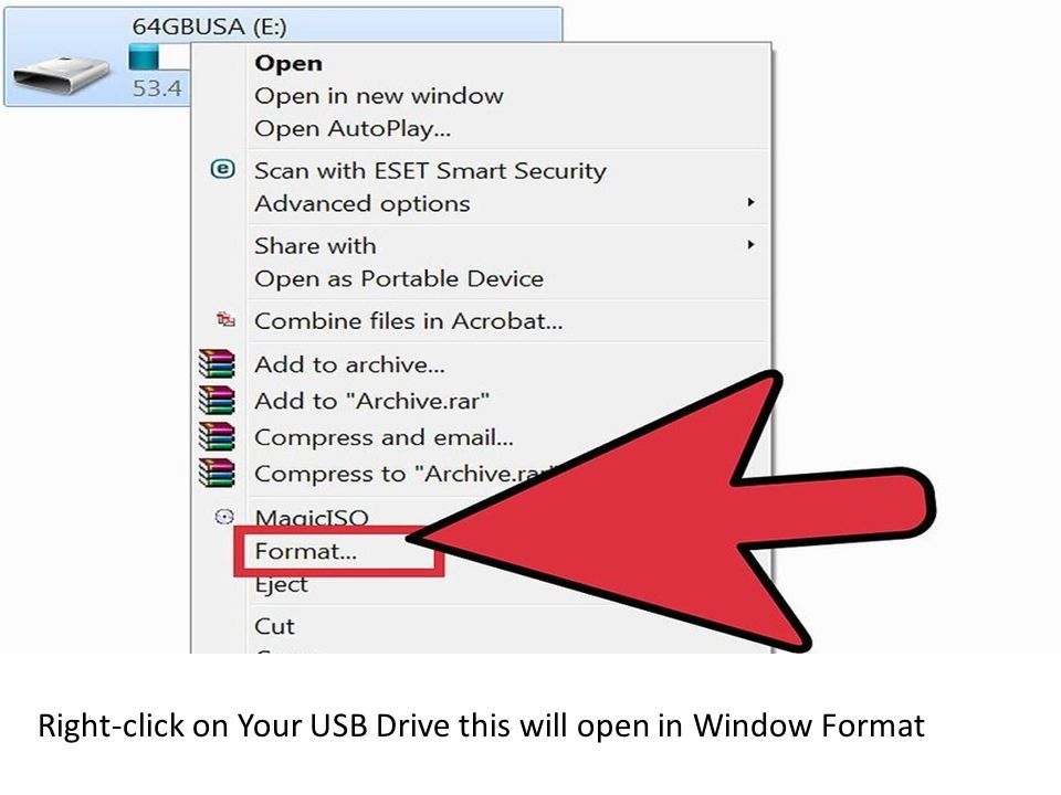 Right-click on Your USB Drive this will open in Window Format