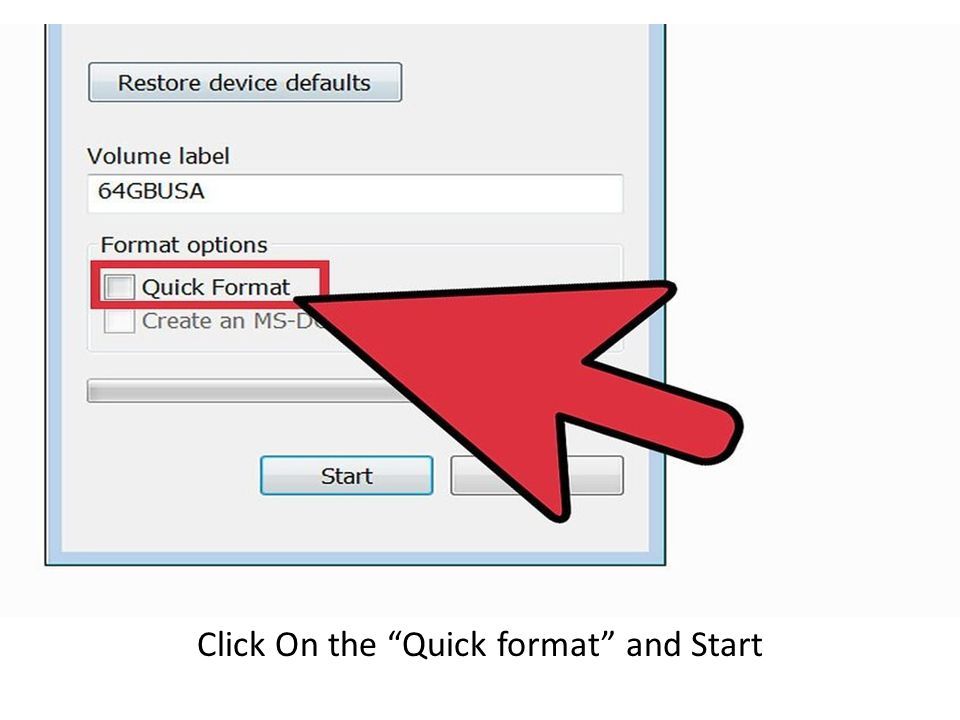 Click On the Quick format and Start