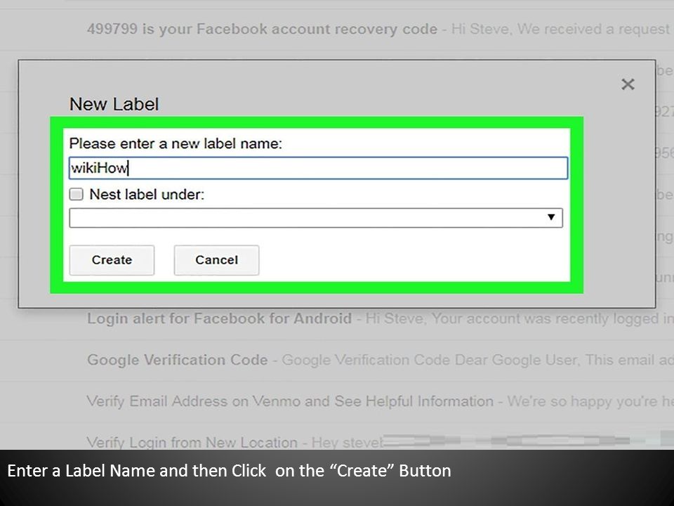 Enter a Label Name and then Click on the Create Button