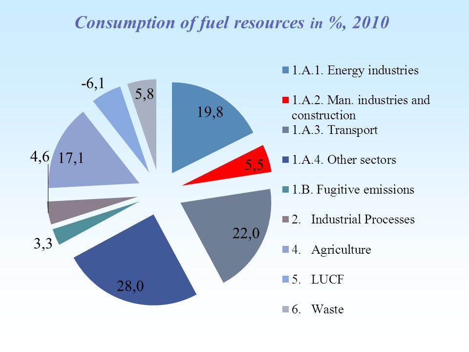 Consumption of fuel resources in %, 2010