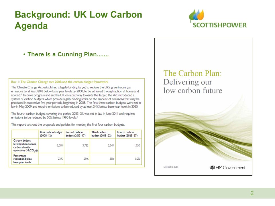 Background: UK Low Carbon Agenda 2 There is a Cunning Plan