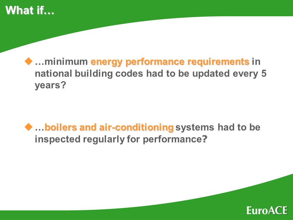 What if… u…minimum energy performance requirements requirements in national building codes had to be updated every 5 years.