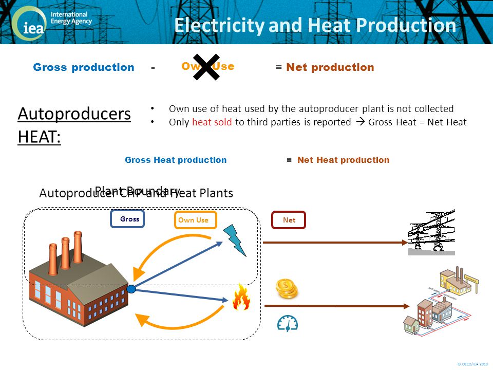 © OECD/IEA 2010 Electricity and Heat Production Gross Plant Boundary Own Use Net Gross production - .