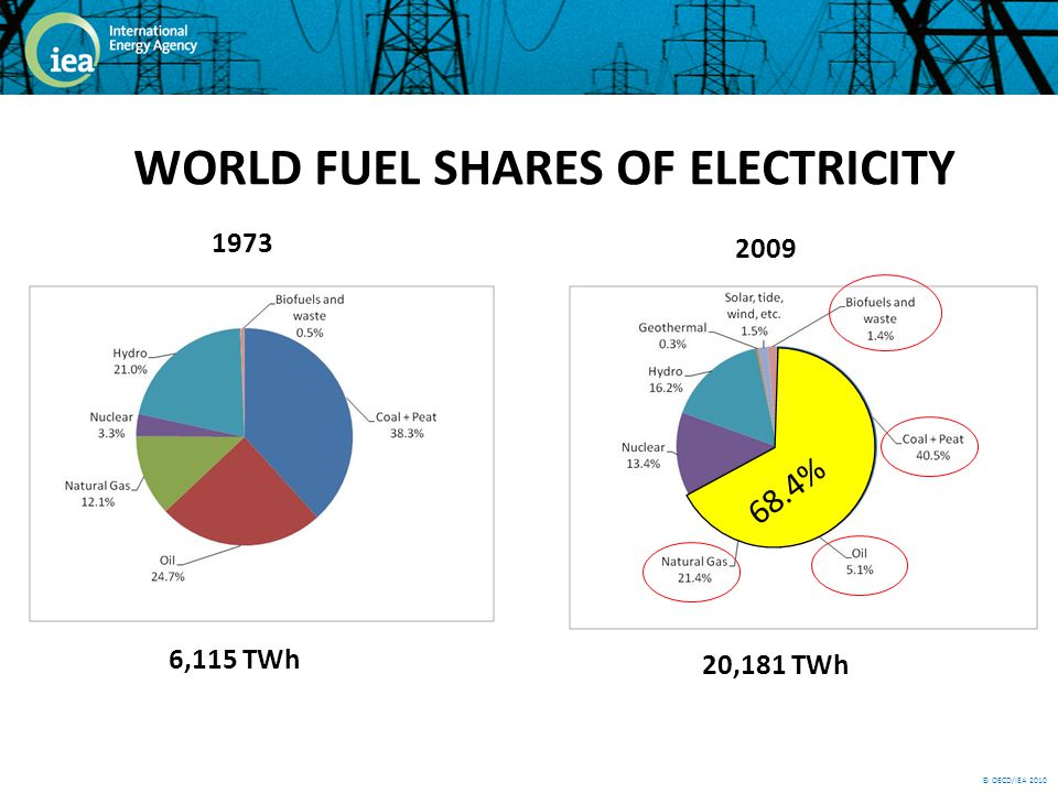 © OECD/IEA 2010 WORLD FUEL SHARES OF ELECTRICITY ,115 TWh ,181 TWh 68.4%