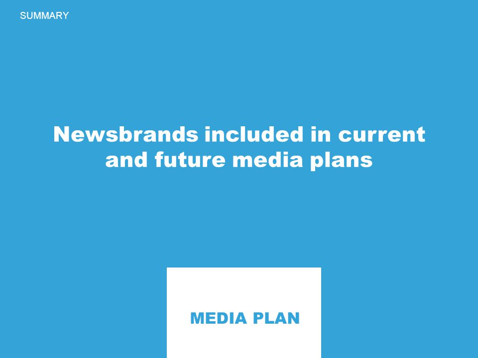 SUMMARY Newsbrands included in current and future media plans MEDIA PLAN