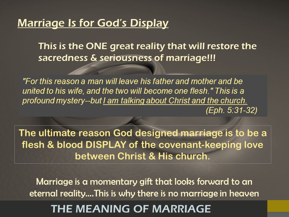 The Meaning Of Marriage Marriage Is By Gods Design For Gods Display Ppt Download