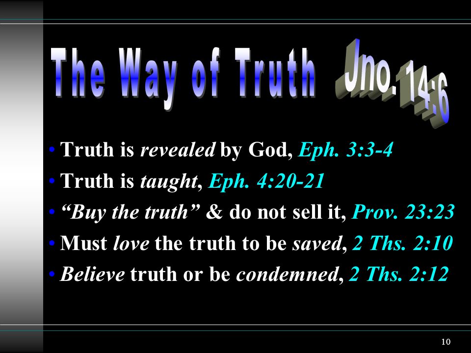 10 Truth is revealed by God, Eph. 3:3-4 Truth is taught, Eph.