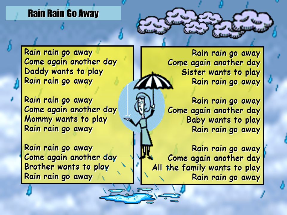 Rain на русский язык. Стишок Rain Rain go away. Rain Rain go away текст. Стихотворение Rain Rain go away. Стих Rain Rain go away.