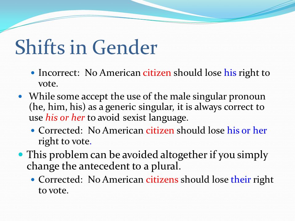 Shifts in Gender Incorrect: No American citizen should lose his right to vote.