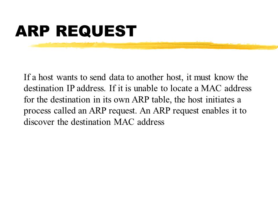 ARP REQUEST If a host wants to send data to another host, it must know the destination IP address.