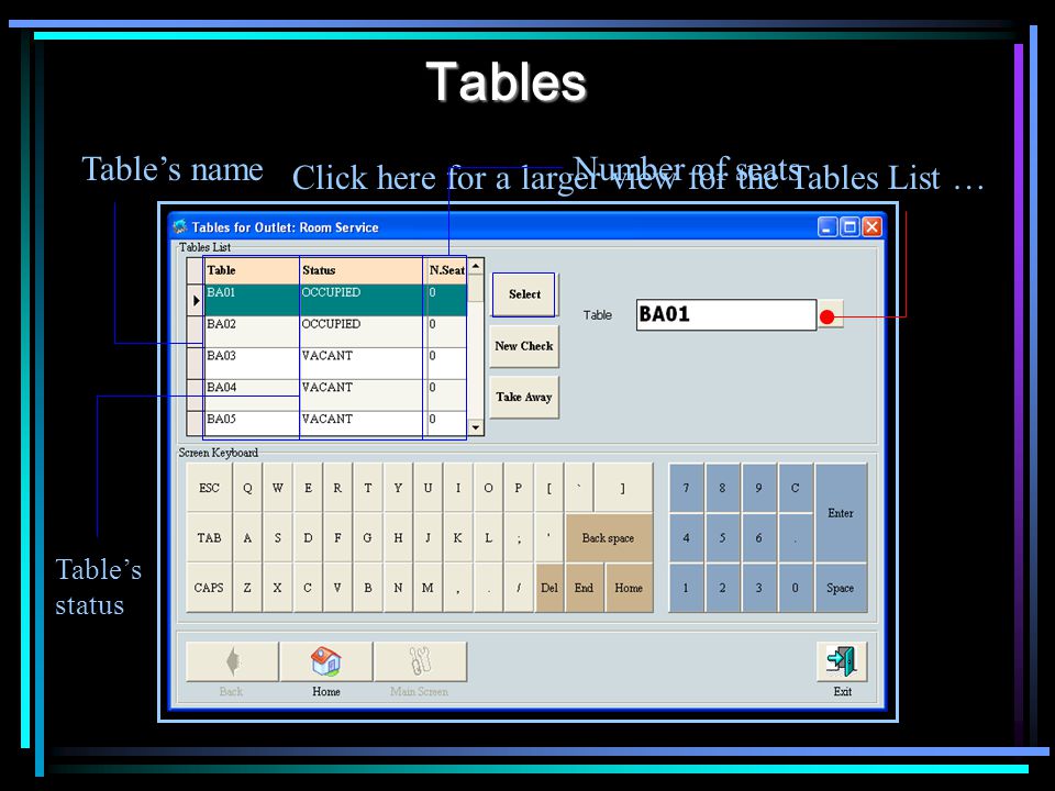 Tables Click here for a larger view for the Tables List … Tables name Tables status Number of seats