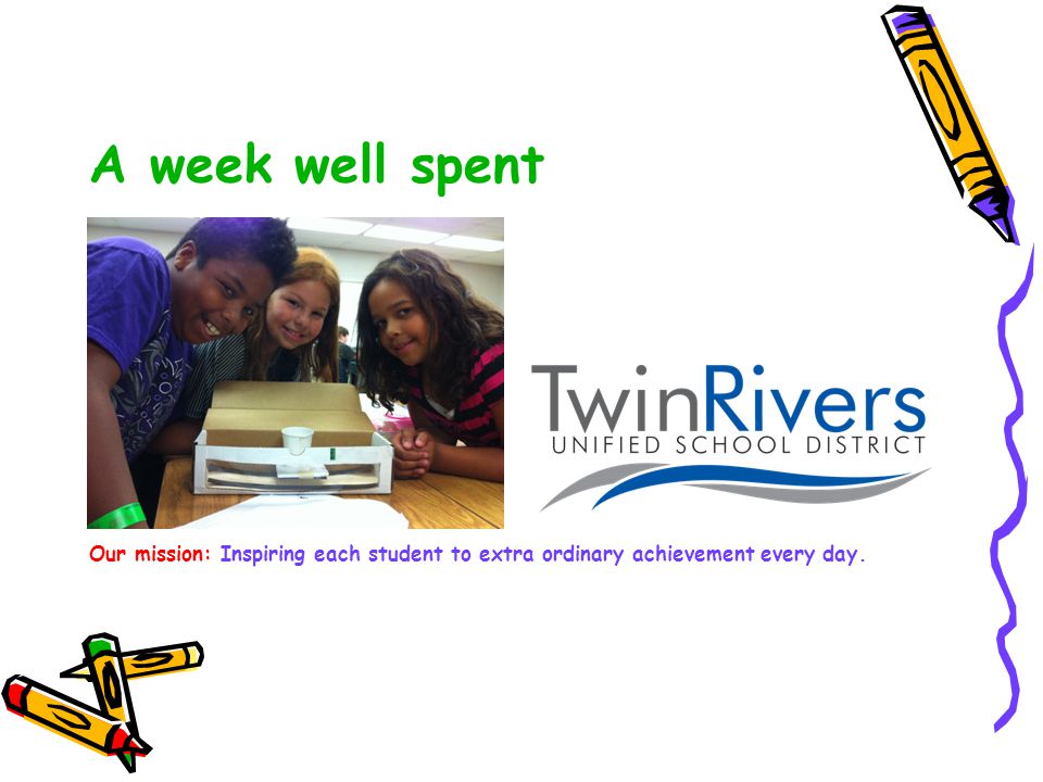 A week well spent Our mission: Inspiring each student to extra ordinary achievement every day.