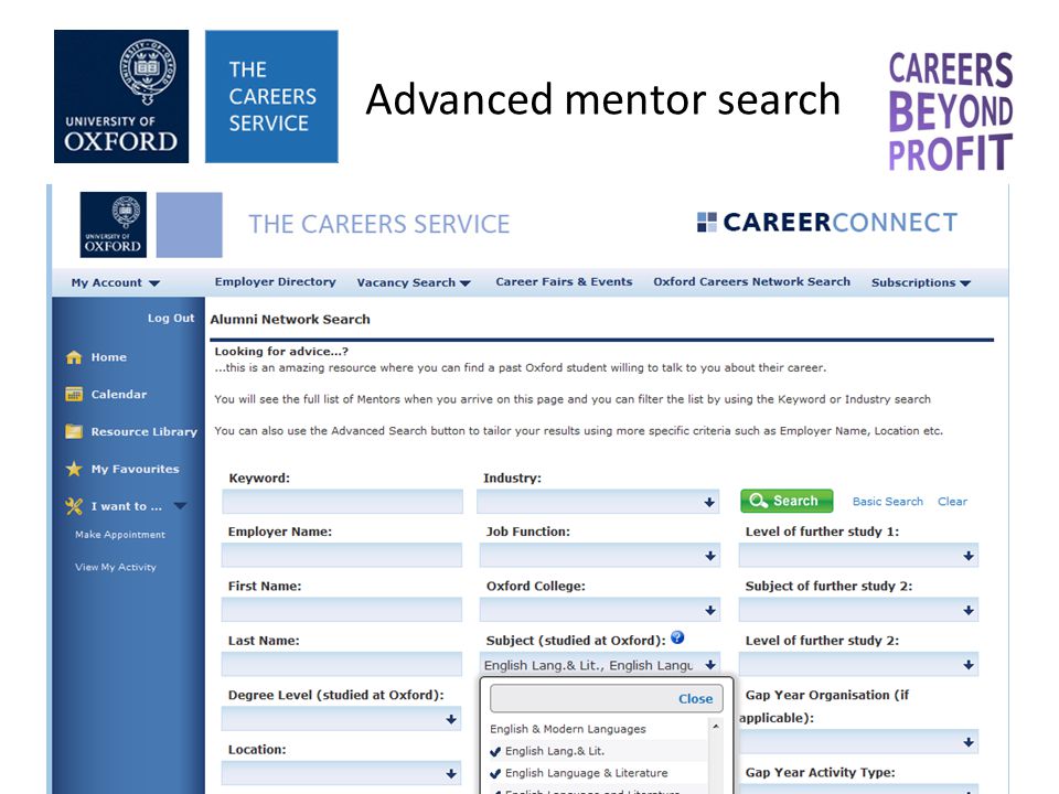 Advanced mentor search