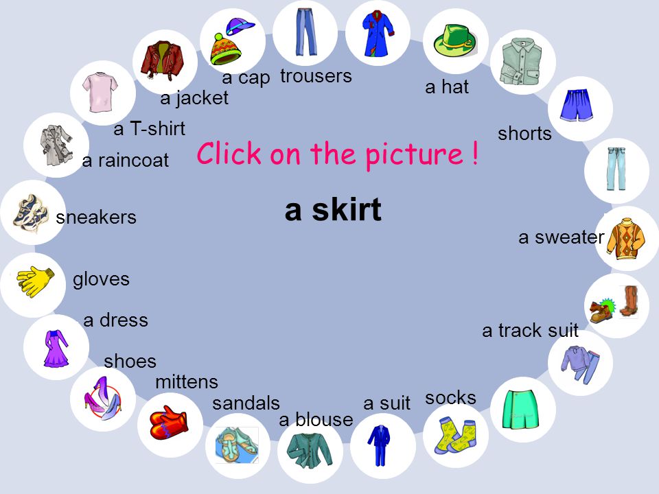 a raincoat a T-shirt gloves shorts Click on the picture .