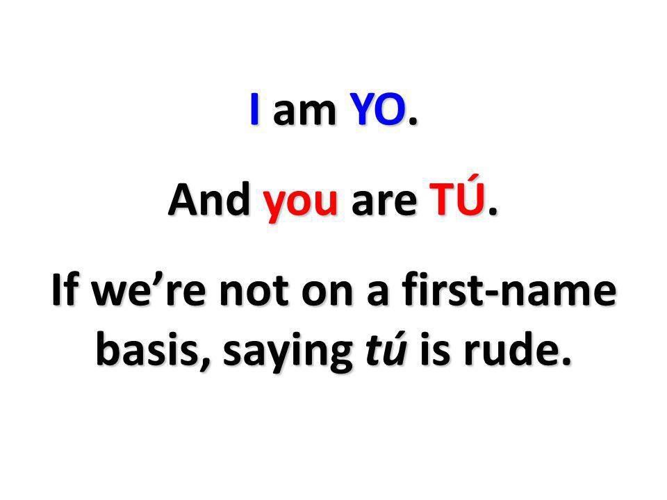 I am YO. And you are TÚ. If were not on a first-name basis, saying tú is rude.