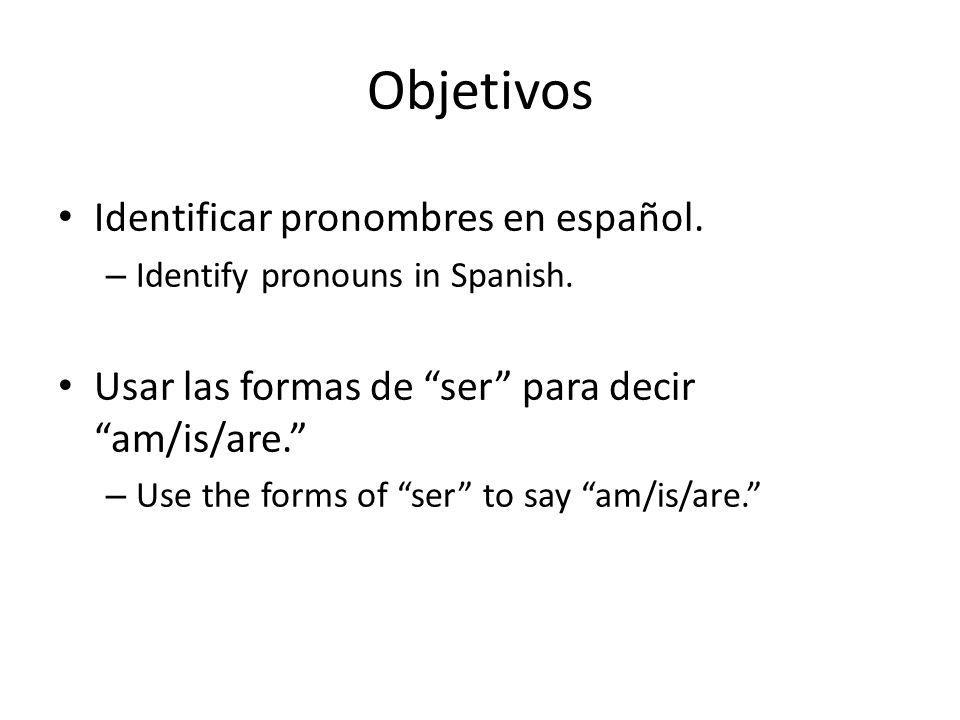 Objetivos Identificar pronombres en español. – Identify pronouns in Spanish.