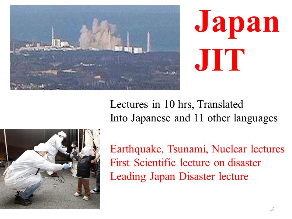 18 Lectures in 10 hrs, Translated Into Japanese and 11 other languages Earthquake, Tsunami, Nuclear lectures First Scientific lecture on disaster Leading Japan Disaster lecture Japan JIT