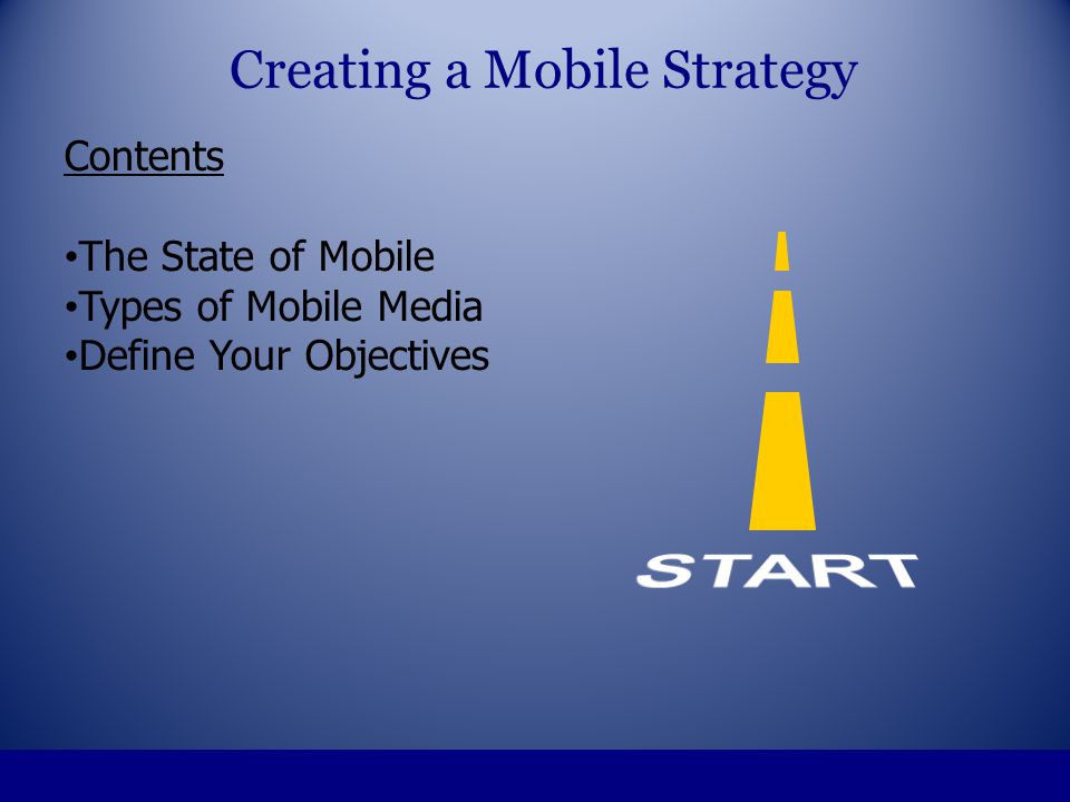 Contents The State of Mobile Types of Mobile Media Define Your Objectives Creating a Mobile Strategy