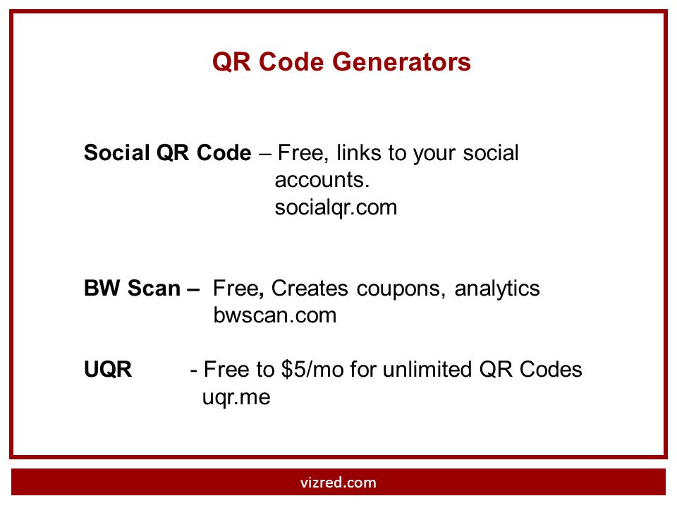 vizred.com QR Code Generators Social QR Code – Free, links to your social accounts.