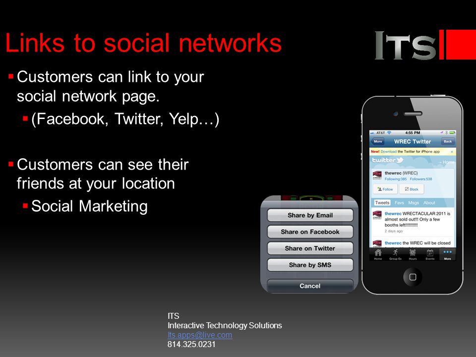 Links to social networks Customers can link to your social network page.