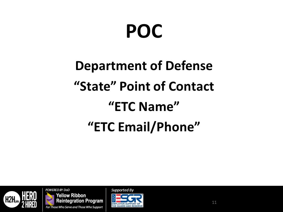 Supported By POC Department of Defense State Point of Contact ETC Name ETC  /Phone 11