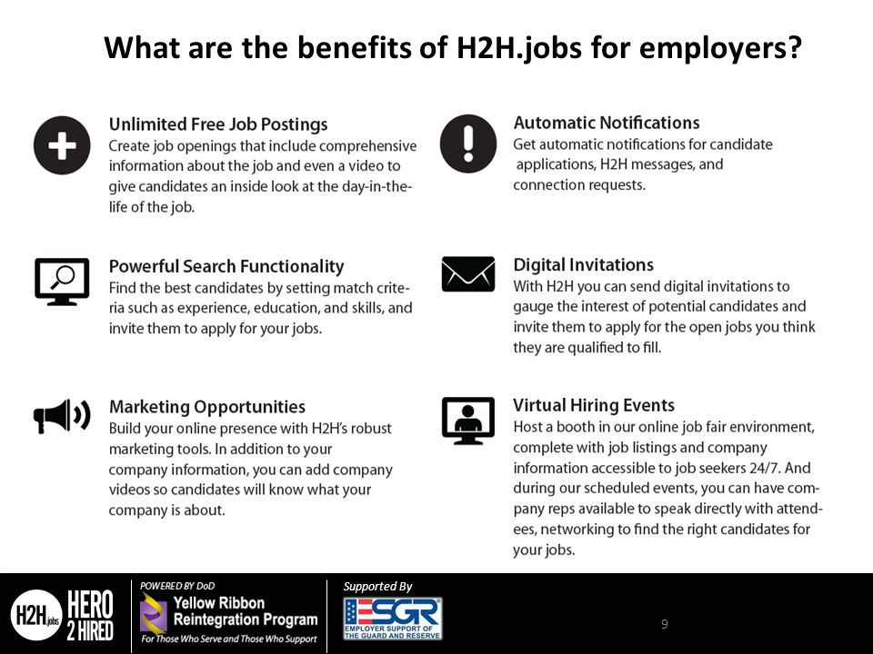 Supported By 9 What are the benefits of H2H.jobs for employers