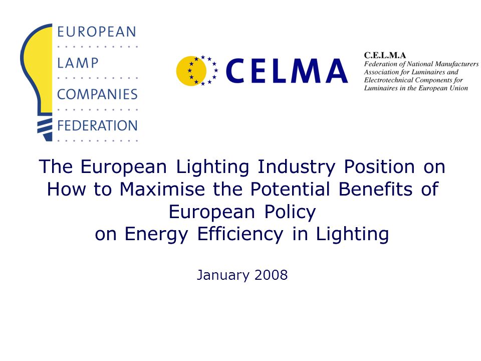 The European Lighting Industry Position on How to Maximise the Potential Benefits of European Policy on Energy Efficiency in Lighting January 2008