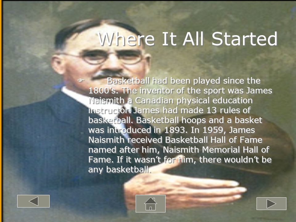 Where It All Started FBasketball had been played since the 1800s.