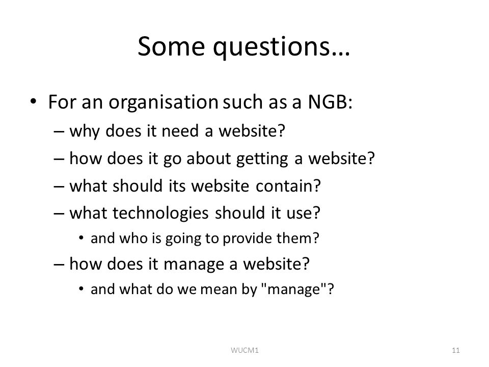 Some questions… For an organisation such as a NGB: – why does it need a website.