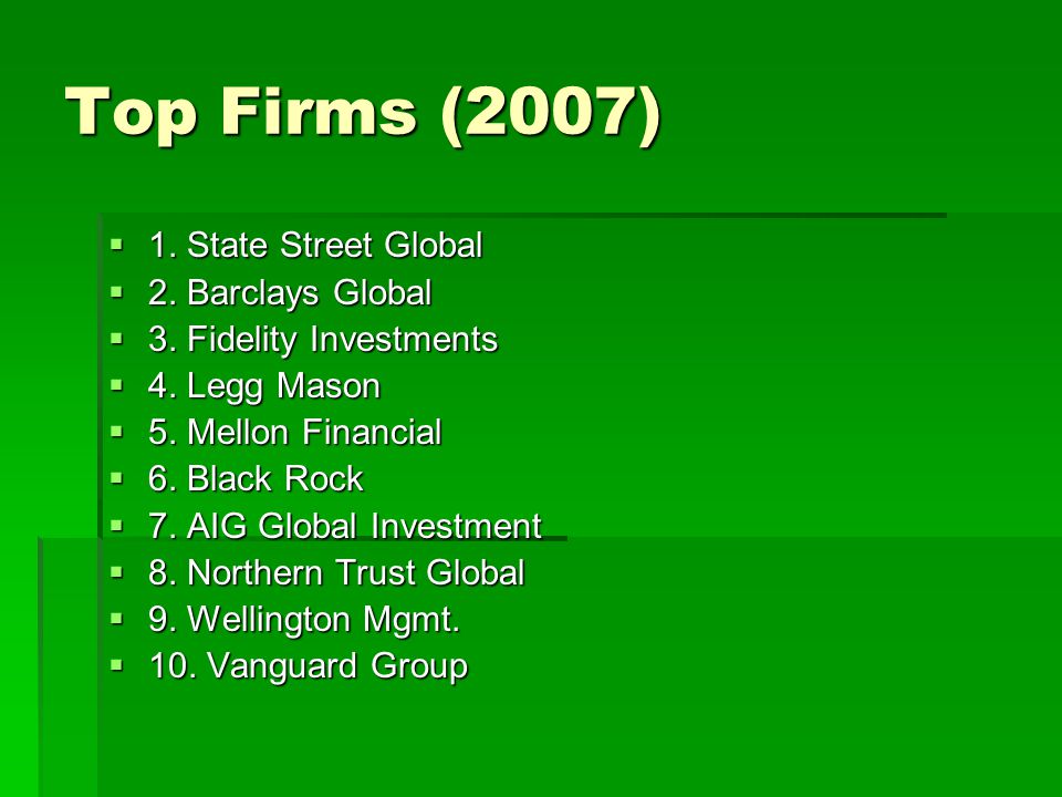 Top Firms (2007) 1. State Street Global 1. State Street Global 2.