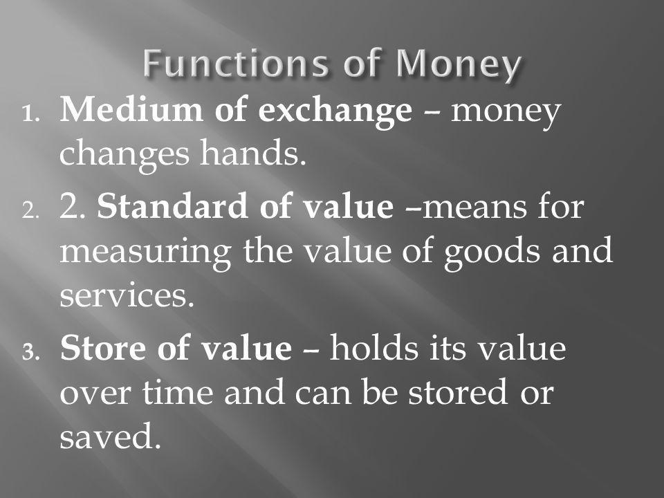 1. Medium of exchange – money changes hands