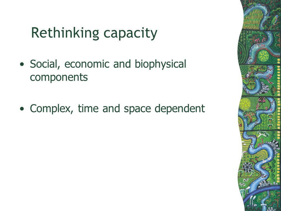 Rethinking capacity Social, economic and biophysical components Complex, time and space dependent