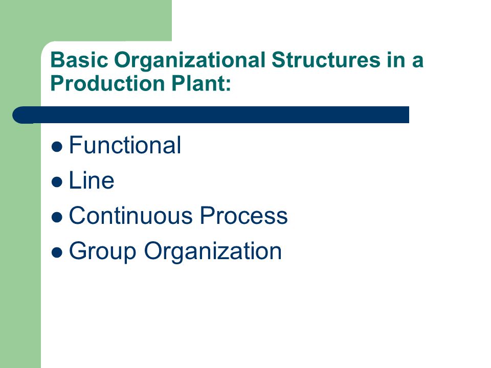 Basic Organizational Structures in a Production Plant: Functional Line Continuous Process Group Organization