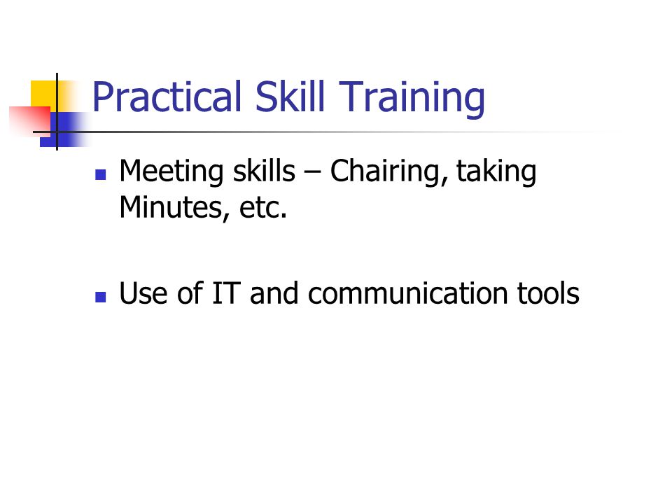 Practical Skill Training Meeting skills – Chairing, taking Minutes, etc.