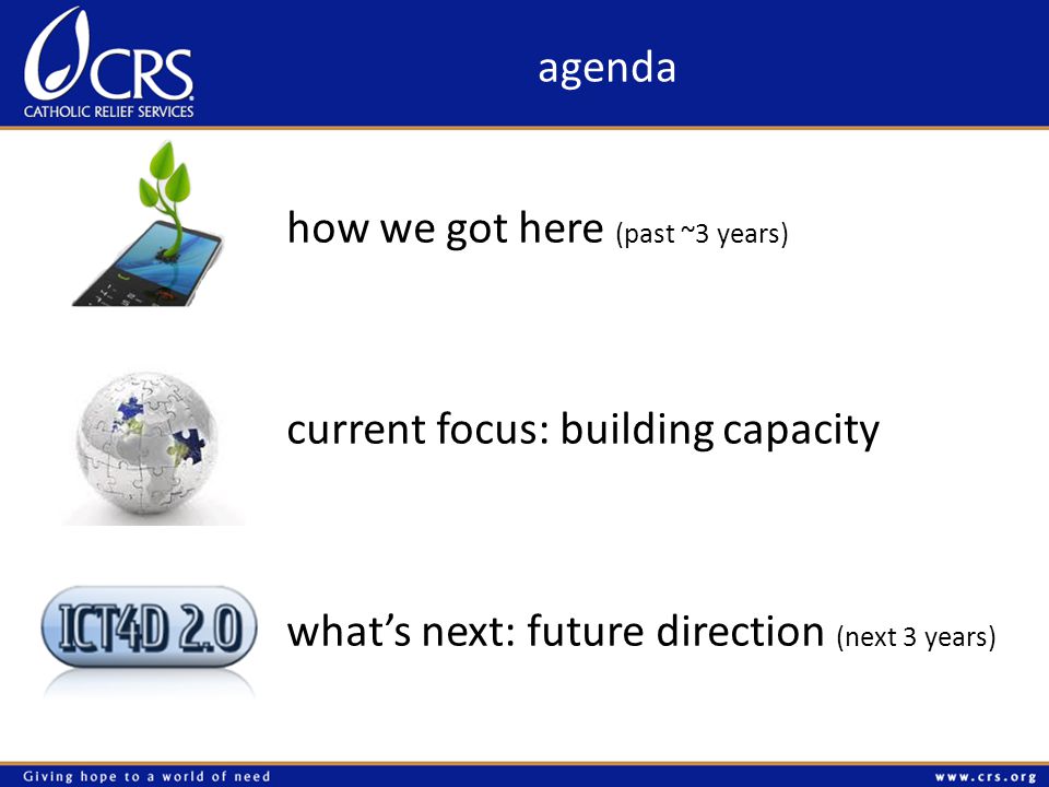 agenda how we got here (past ~3 years) current focus: building capacity whats next: future direction (next 3 years)