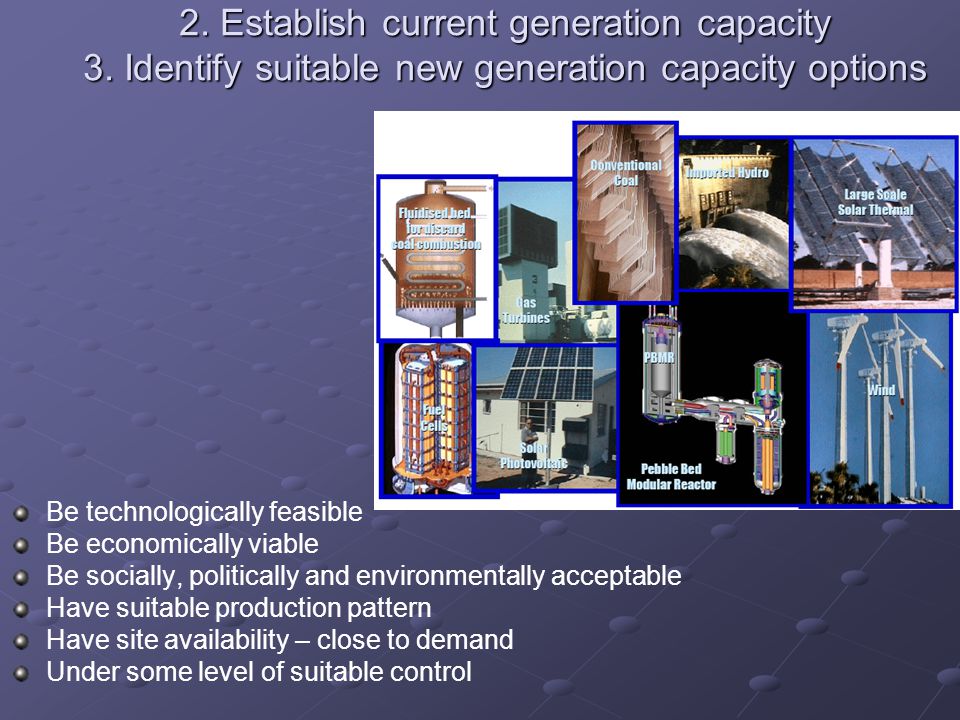 2. Establish current generation capacity 3.