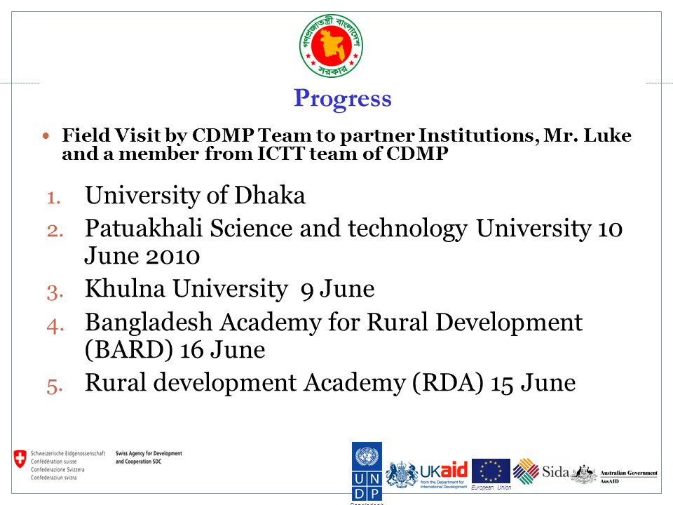 Bangladesh European Union Progress Field Visit by CDMP Team to partner Institutions, Mr.