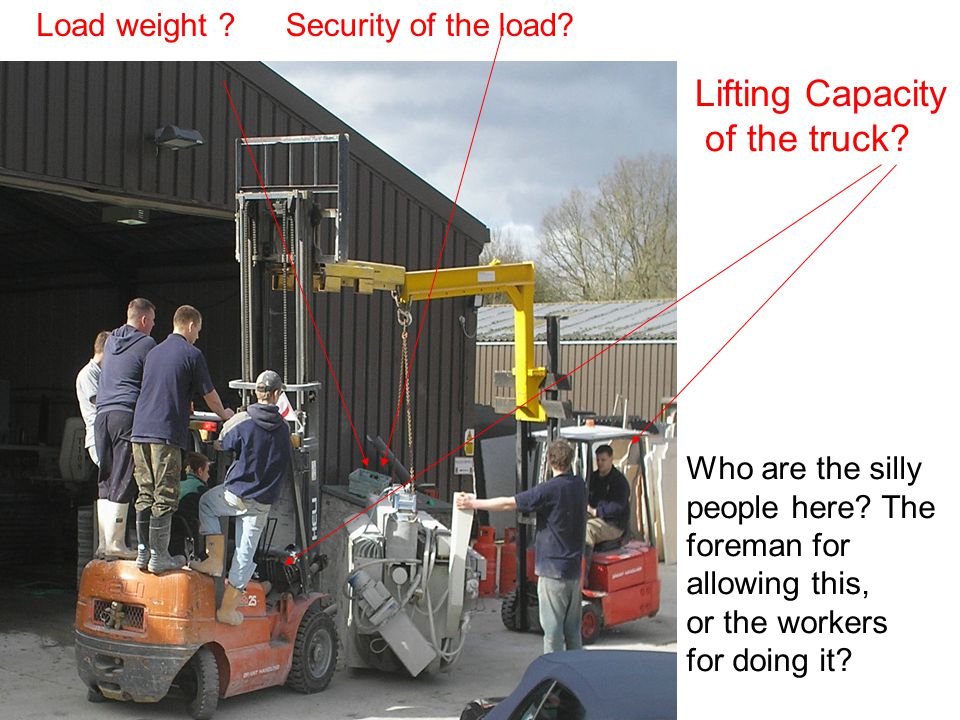 Load weight Security of the load. Lifting Capacity of the truck.